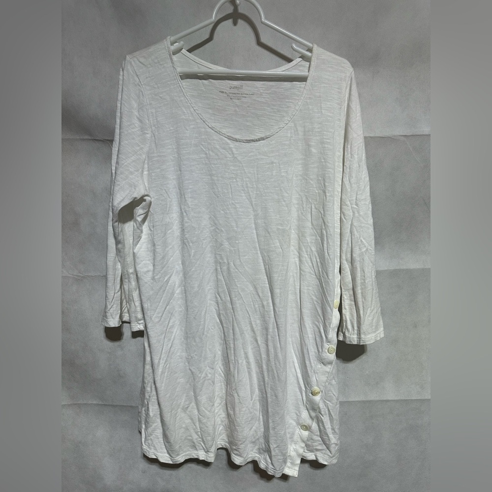 Pure J Jill Women’s Large Asymmetric Button Tunic Top Scoop Neck White Beach EUC